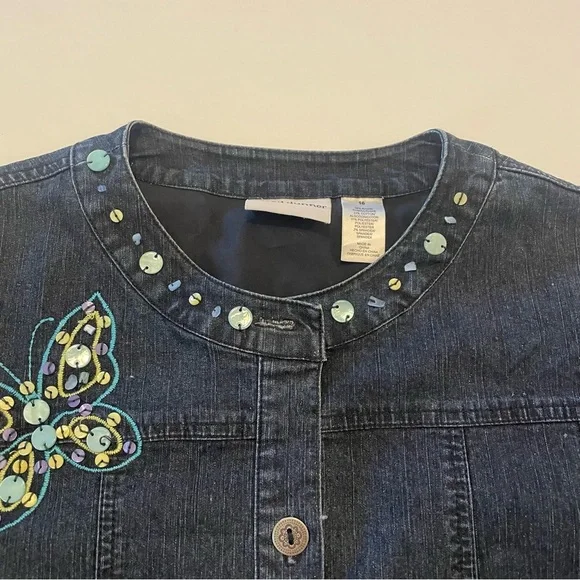 Alfred Dunner dark Denim Jacket with Butterfly Accents. Size 16. Pre-owned. - Picture 7 of 12